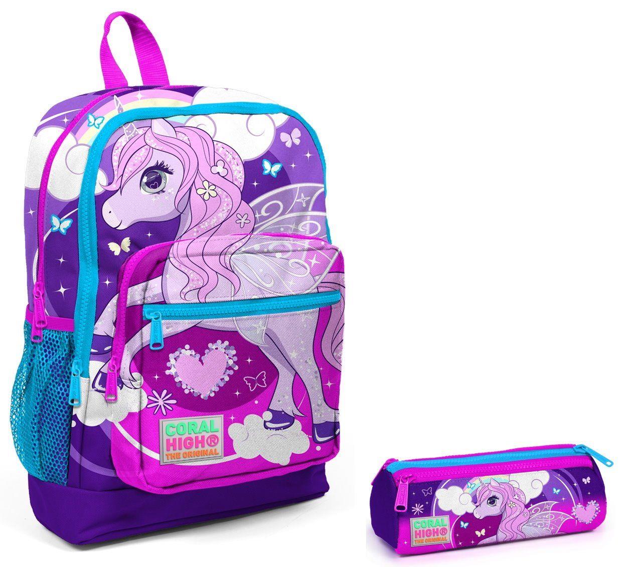 Coral High İlkokul Sırt Çantası ve Kalemlik Seti - Mor Unicorn - Kız Çocuk