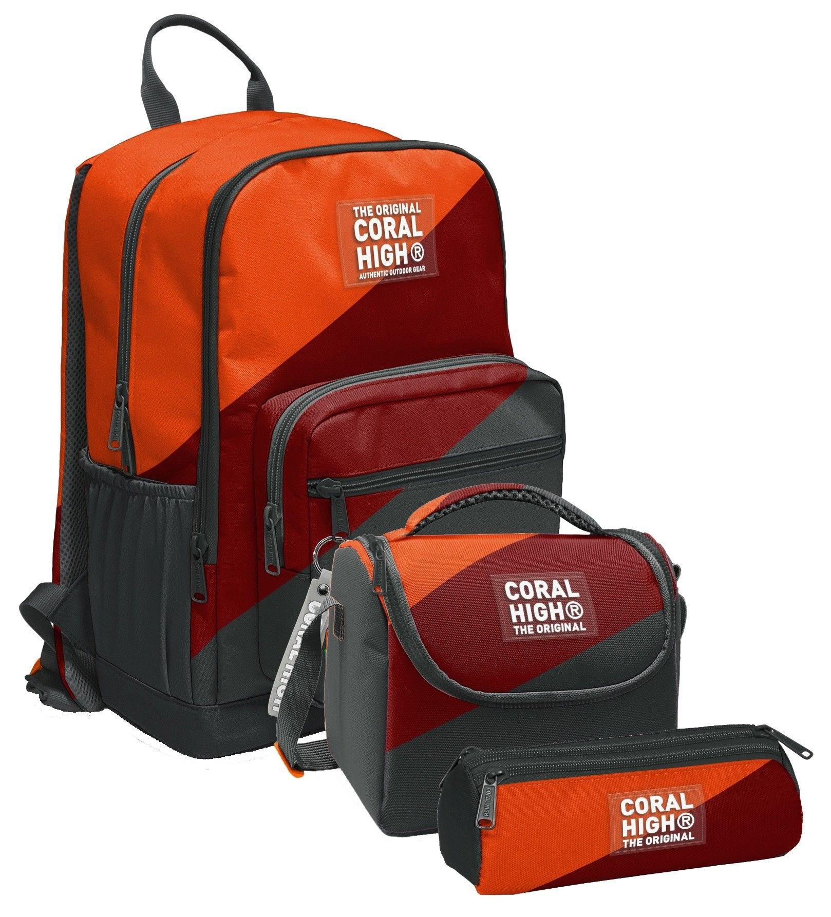 Coral High İlkokul ve Ortaokul Okul Çanta Üçlüsü - Erkek Çocuk, Turuncu Bordo Gri Renkli