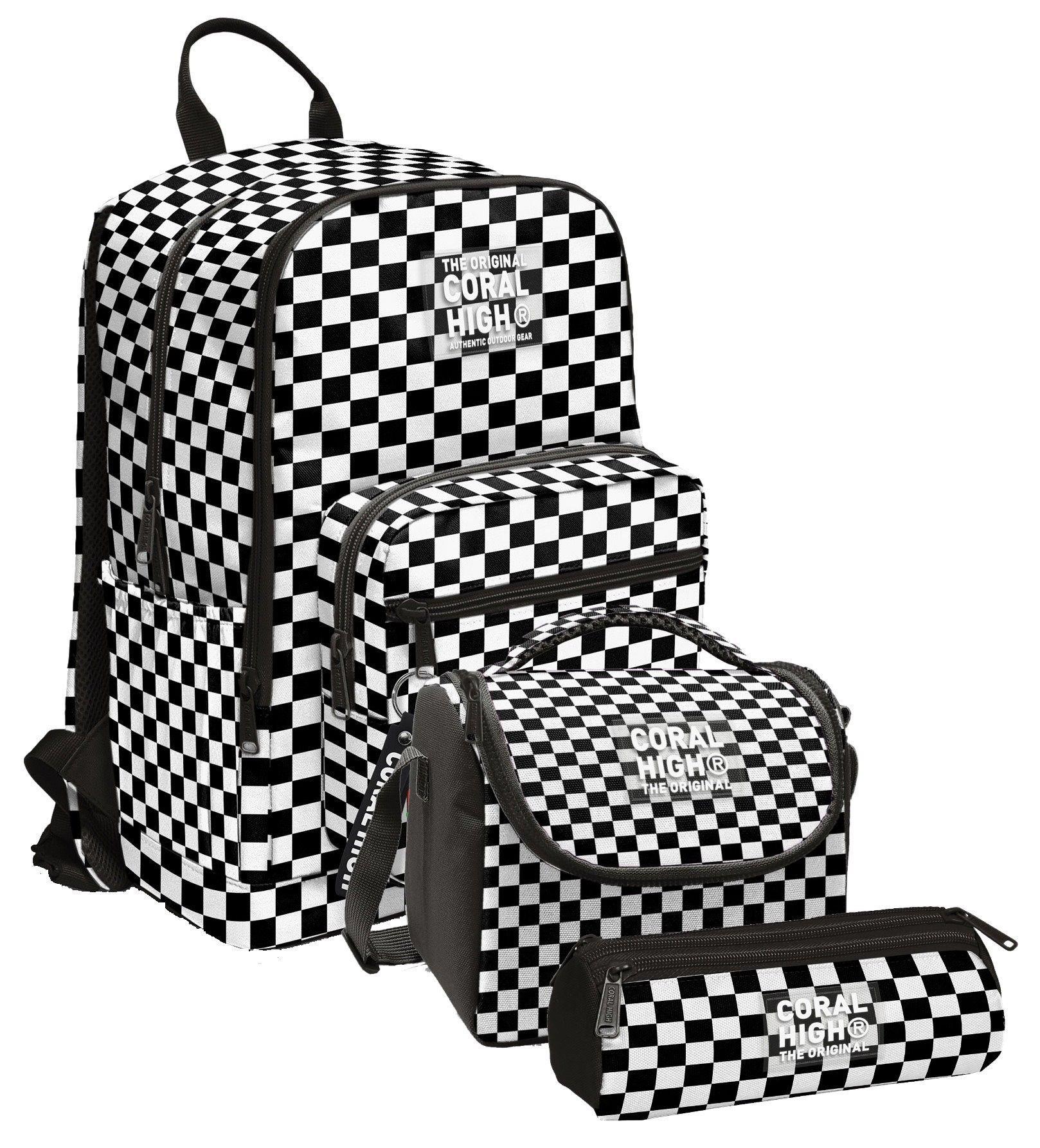 Coral High İlkokul ve Ortaokul Okul Çanta Üçlüsü - Kız Çocuk, Siyah Beyaz Damalı