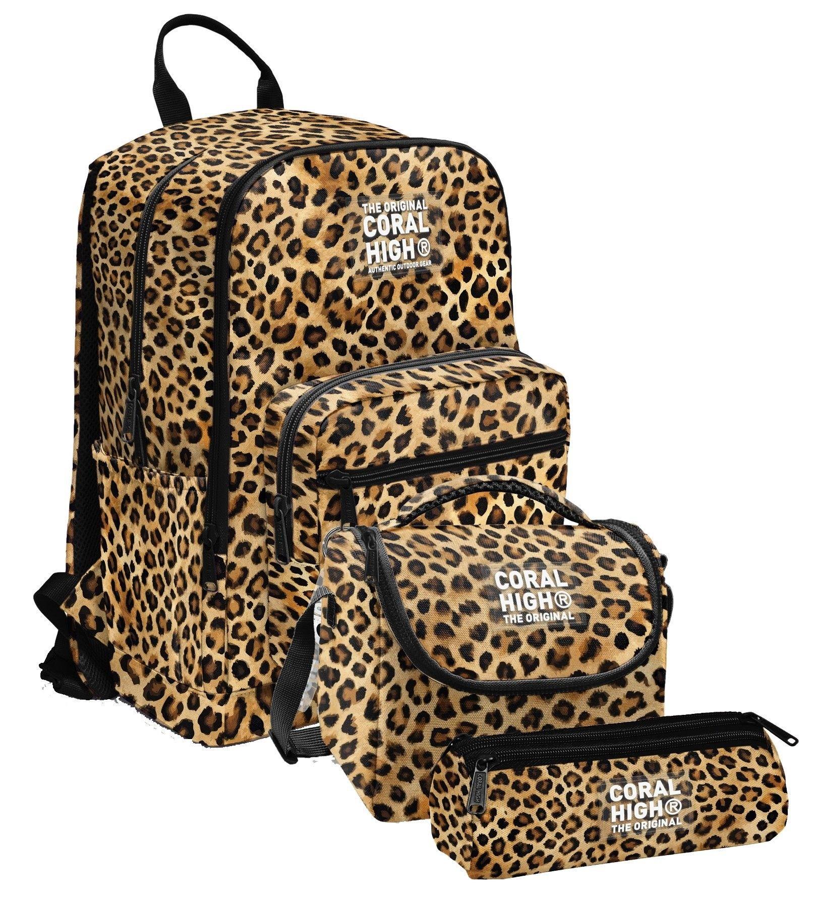 Coral High İlkokul ve Ortaokul Okul Çanta Üçlüsü - Kız Çocuk, Kahverengi Leopar