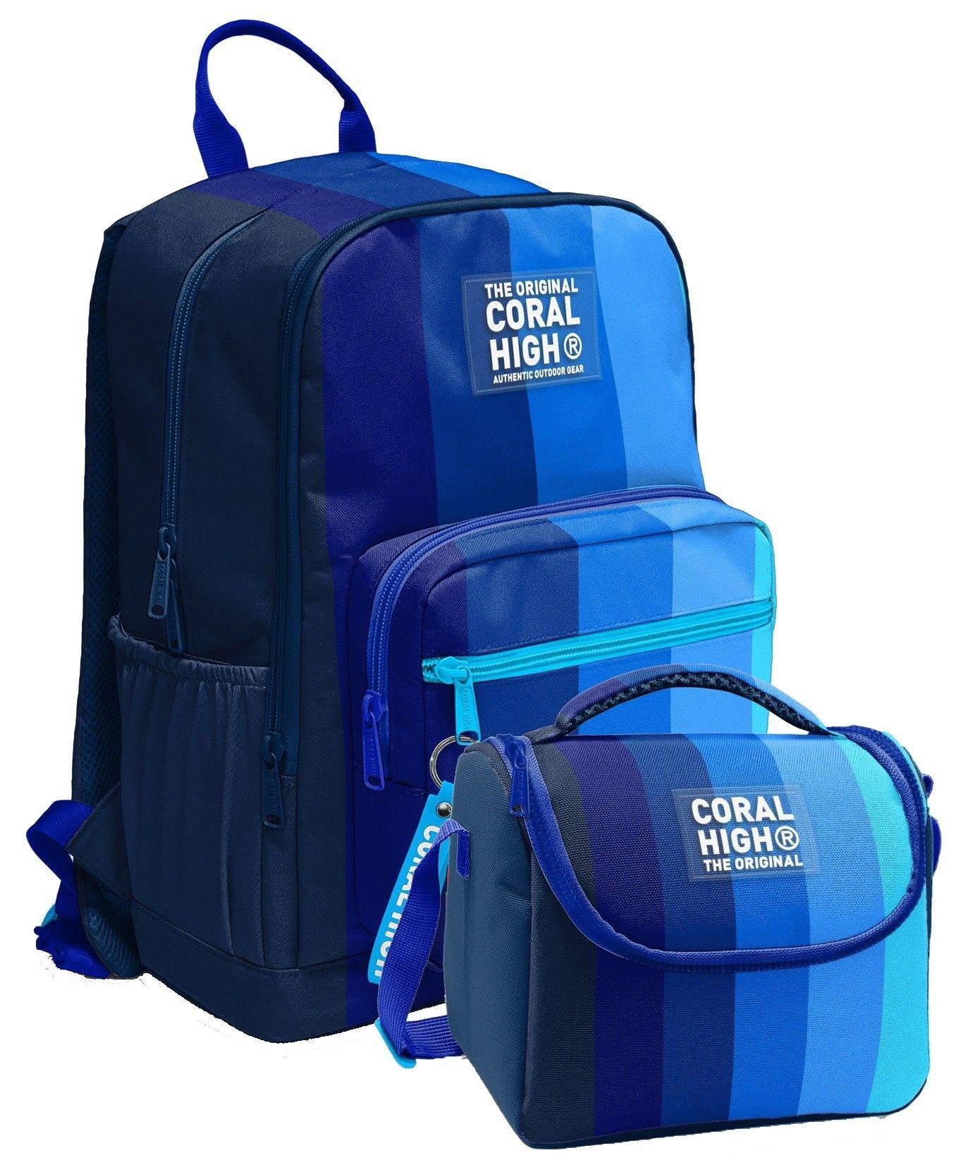 Coral High İlkokul ve Ortaokul Sırt Çantası ve Beslenme Seti - Erkek Çocuklar İçin Lacivert Mavi Renk Geçişli Çizgili