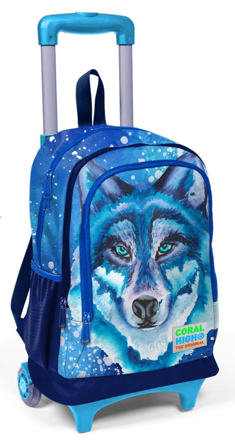 Coral High Işıklı Tekerlekli Kurt Çekçek Okul ve Seyahat Çantası