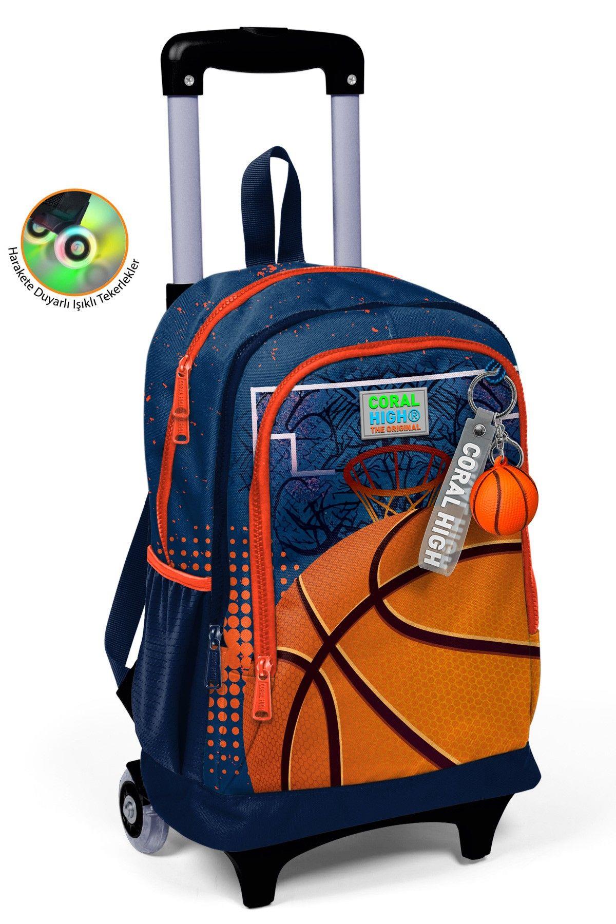Coral High Işıklı Tekerlekli Turuncu Lacivert Basketbol Çekçek Okul Çantası - Erkek Çocuk