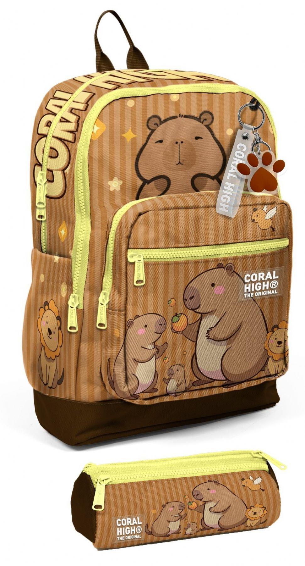 Coral High Kapibara Desenli İkili Okul Çanta Seti (Okul Çantası + Kalemlik) SETYGN23783C