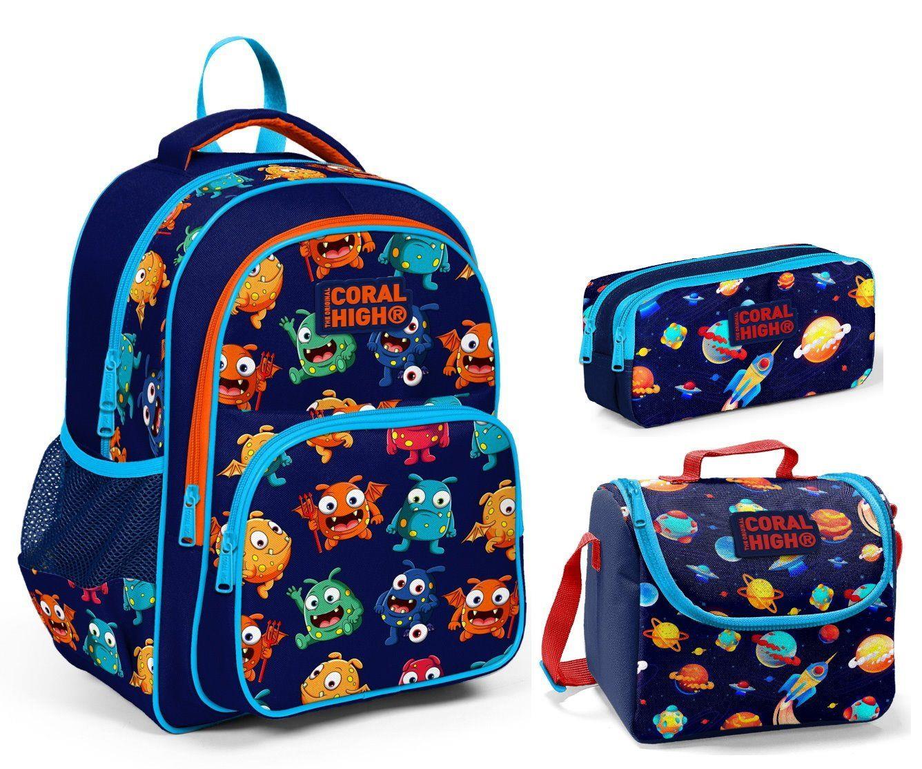 Coral High Kids Erkek Çocuk İlkokul Çanta Seti - Sevimli Canavarlar - Erkek