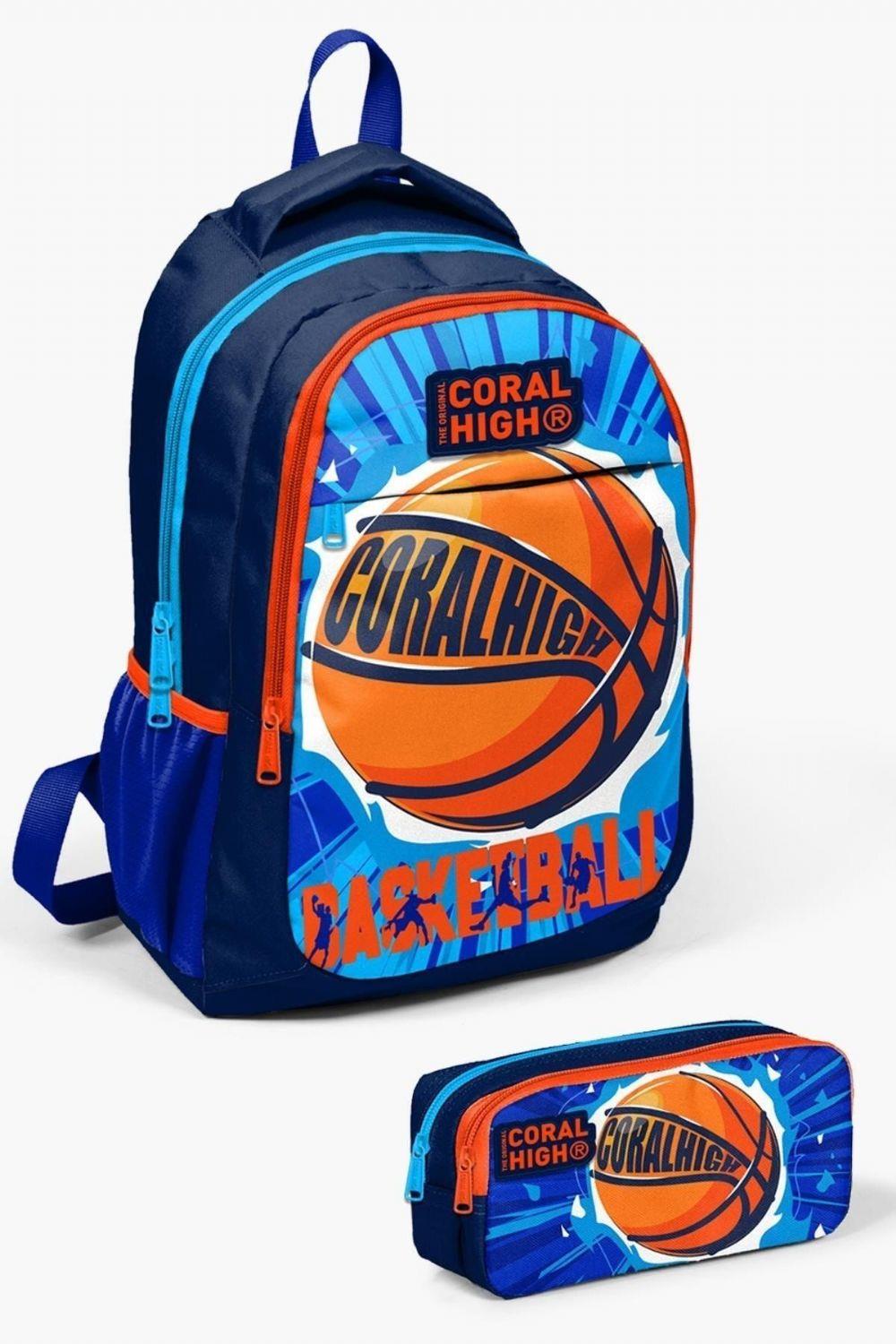 Coral High Kids Lacivert Mavi Basketbol Desenli 2'li Okul Çanta Seti - Erkek Çocuk