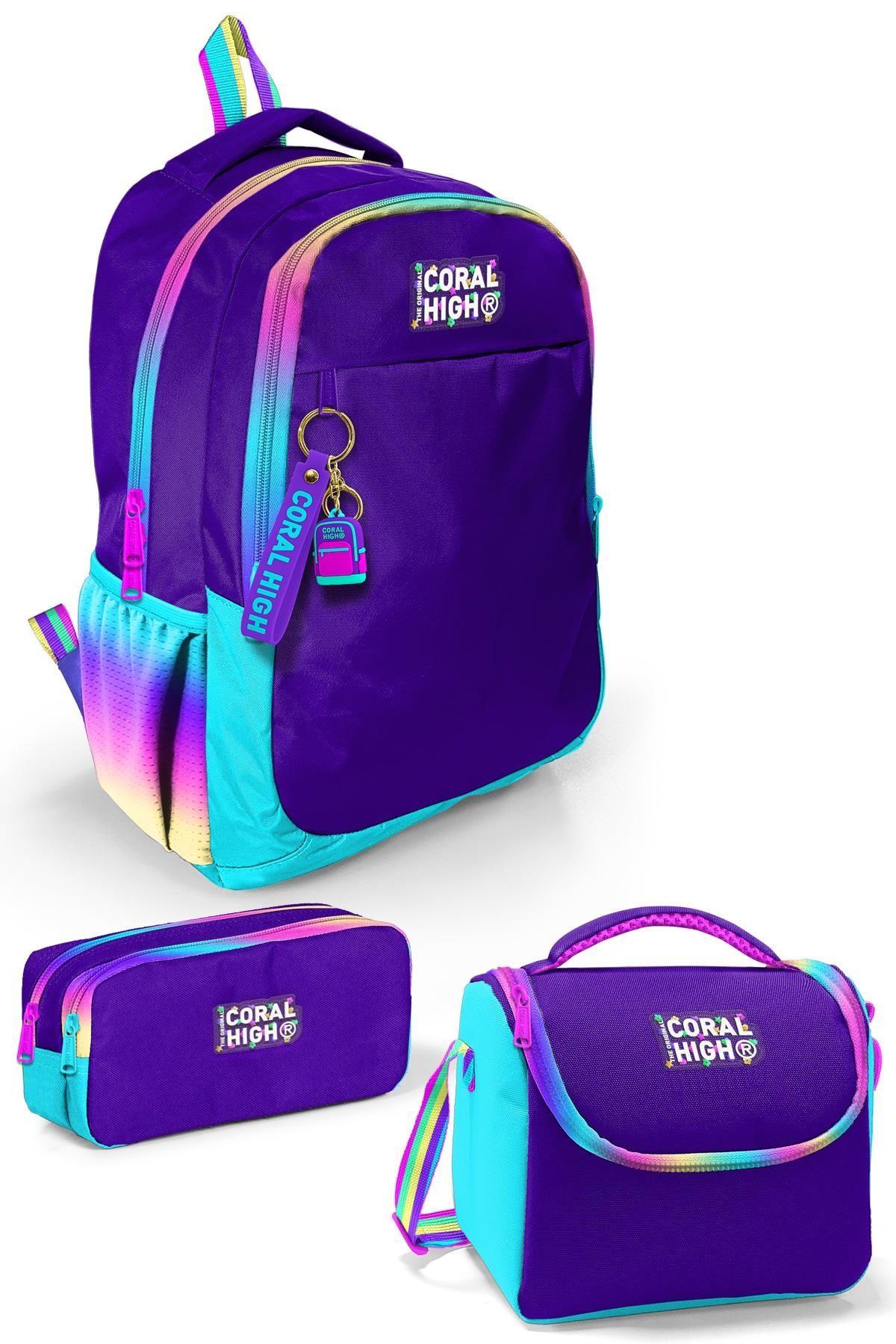 Coral High Kids Rainbow Fermuarlı Mor 3lü Okul Çanta Seti SET0123662