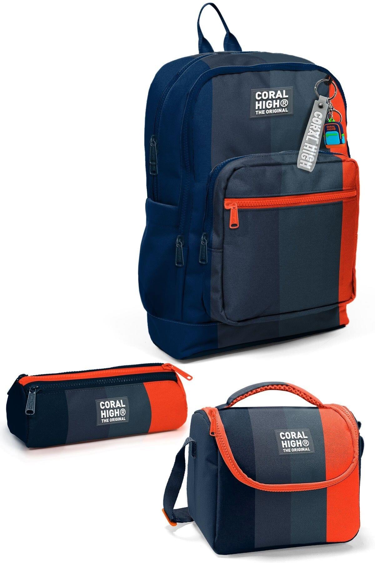 Coral High Kids Renkli Çizgili 3'lü Okul Çanta Seti SET0123782 - Erkek