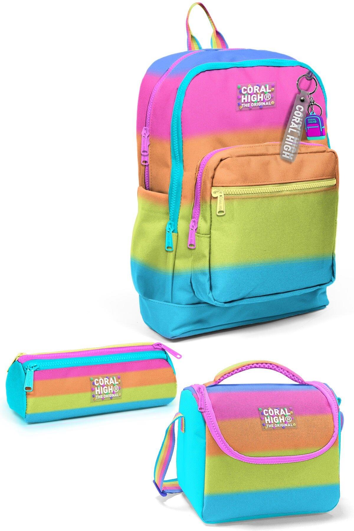 Coral High Kids Renkli Çizgili 3'lü Okul Çanta Seti SET0123770 - Kız