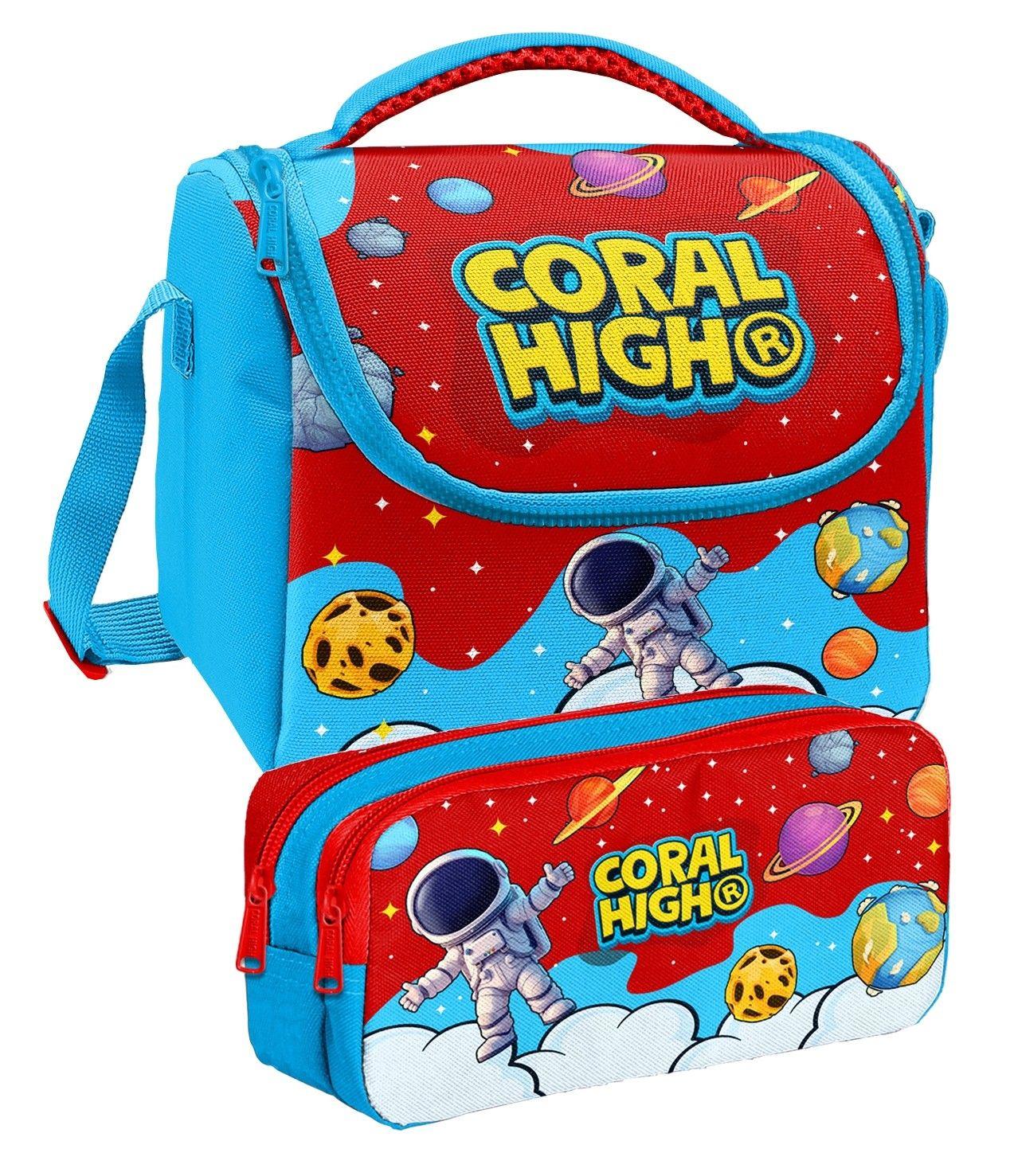 Coral High Kırmızı Mavi Astronot Baskılı Erkek Çocuk Beslenme ve Kalem Çantası Seti (37145+31045)