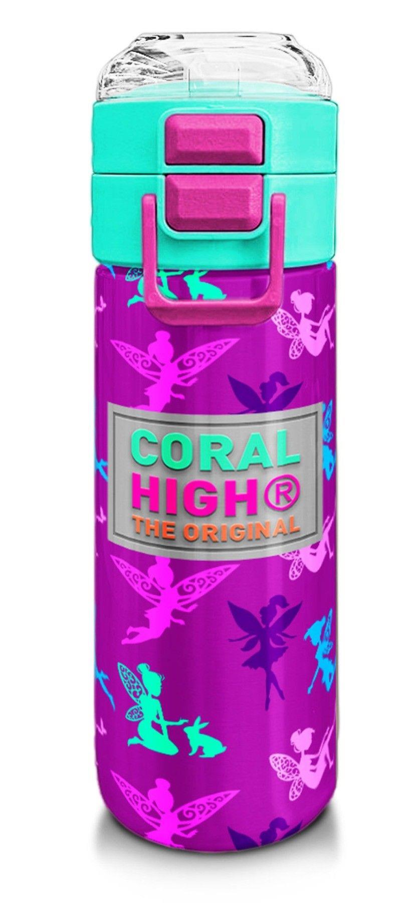 Coral High Kız Çocuk 500 ml Okul ve Günlük Paslanmaz Çelik Termos - Pembe Su Yeşili Peri Desenli  - Sızdırmaz 31900