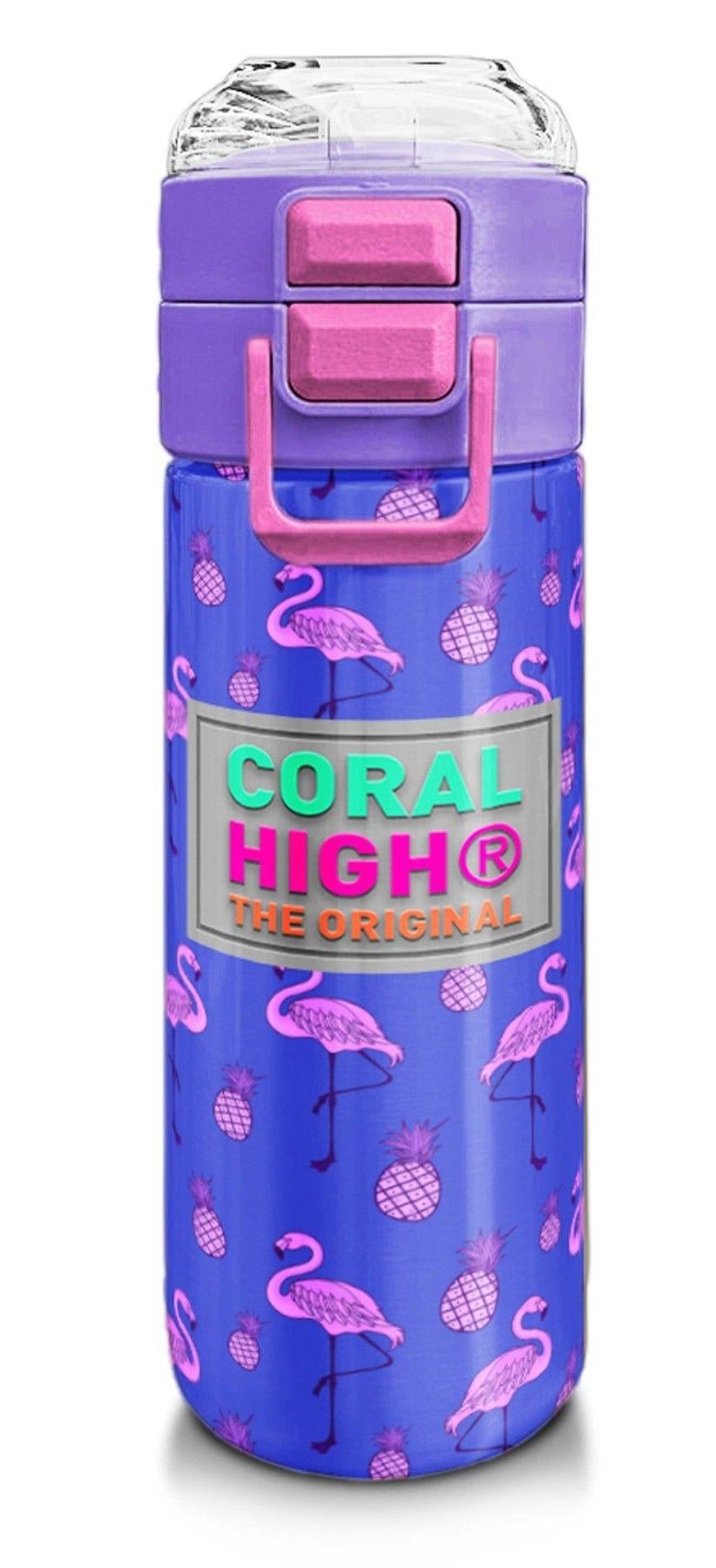 Coral High Kız Çocuk İçin 500 ml'lik Paslanmaz Çelik Termos/Suluk - Lavanta Pembe Flamingo Desenli 31905