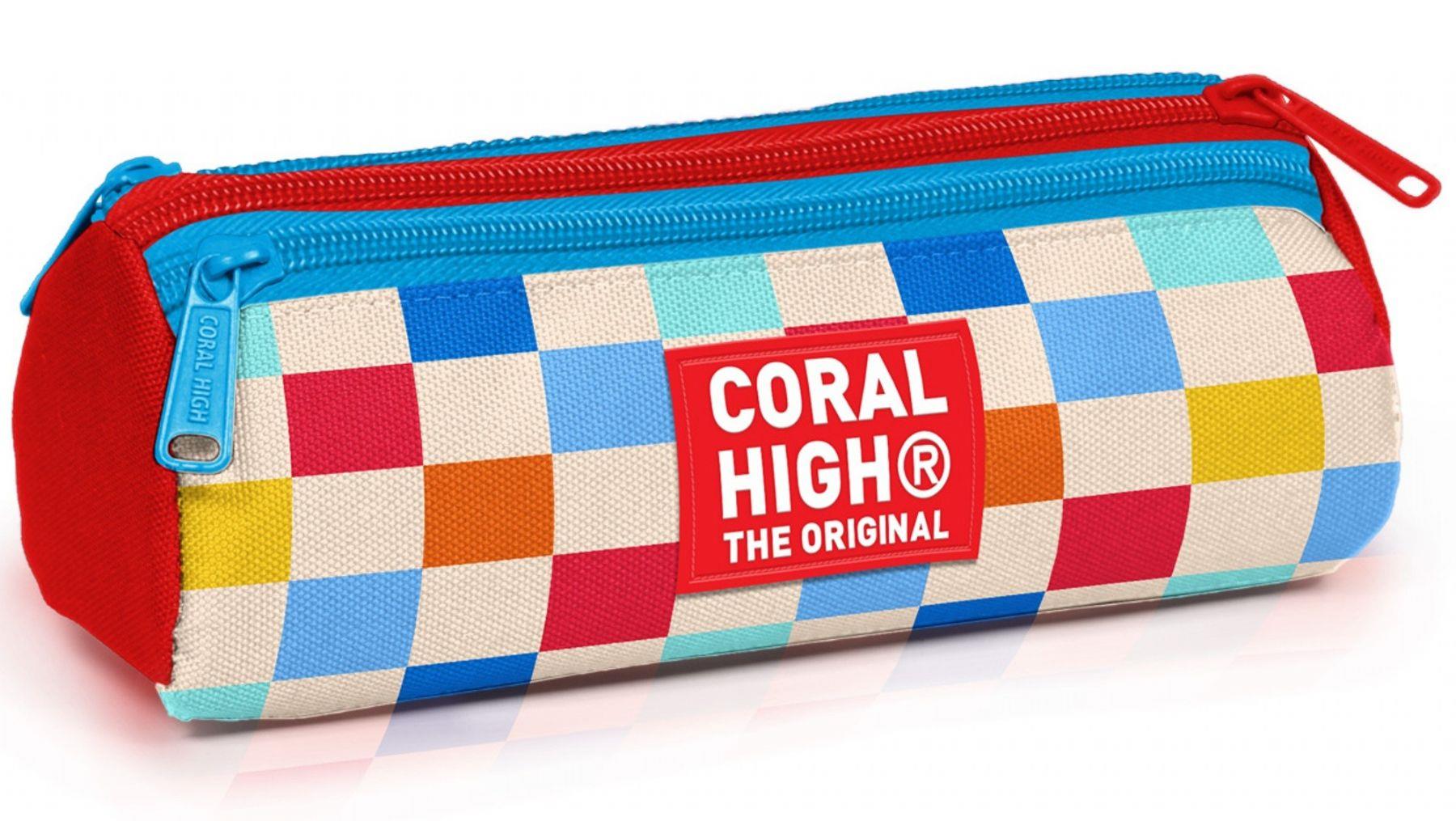 Coral High Kız Çocuk Kırmızı Çok Renkli Dama Desenli Üç Gözlü Okul Kalem Çantası 31025
