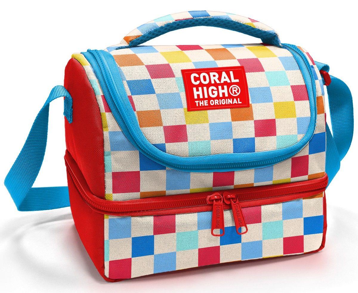 Coral High Kız Çocuk Kırmızı Çok Renkli Dama Desenli İki Katlı Okul Beslenme Çantası 37205