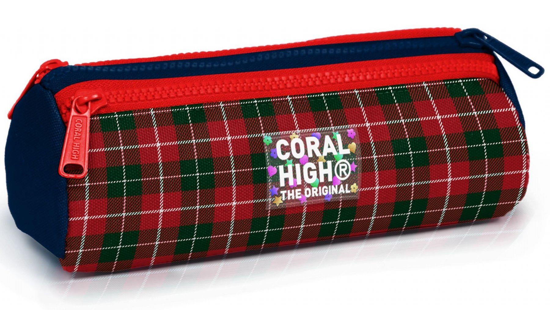 Coral High Kız Çocuk Lacivert Kırmızı Ekosa Desenli Üç Gözlü Okul Kalem Çantası 31007