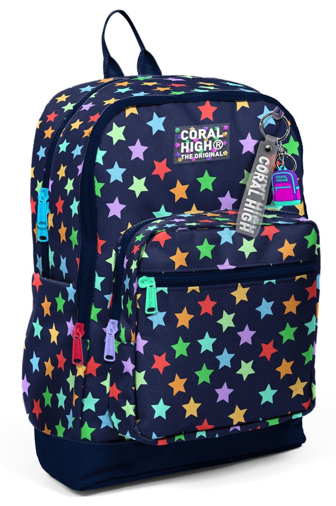 Coral High Kız Çocuk Lacivert Yıldız Desenli İlkokul Sırt Çantası (Dört Bölme) 33209