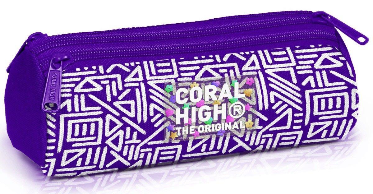 Coral High Kız Çocuk Mor Beyaz Geometrik Şeklli Üç Bölmeli Okul Kalem Çantası 11183