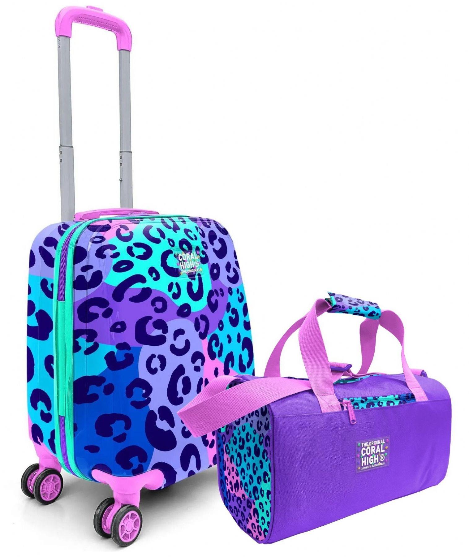 Coral High Kız Çocuk Mor Pembe Leopar Desenli Çocuk Valizi ve