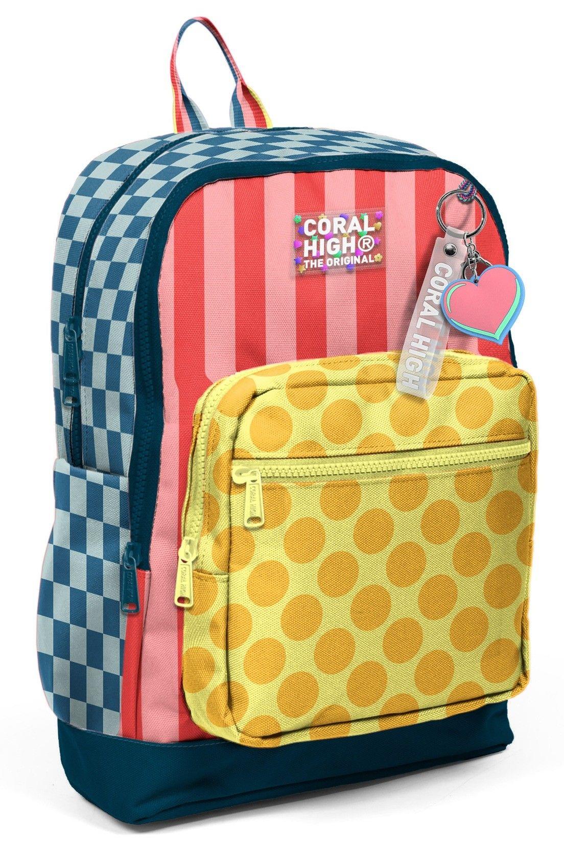 Coral High Kız Çocuk Sarı Pembe Yeşil Puantiyeli İlkokul Sırt Çantası (Dört Bölme) 33204