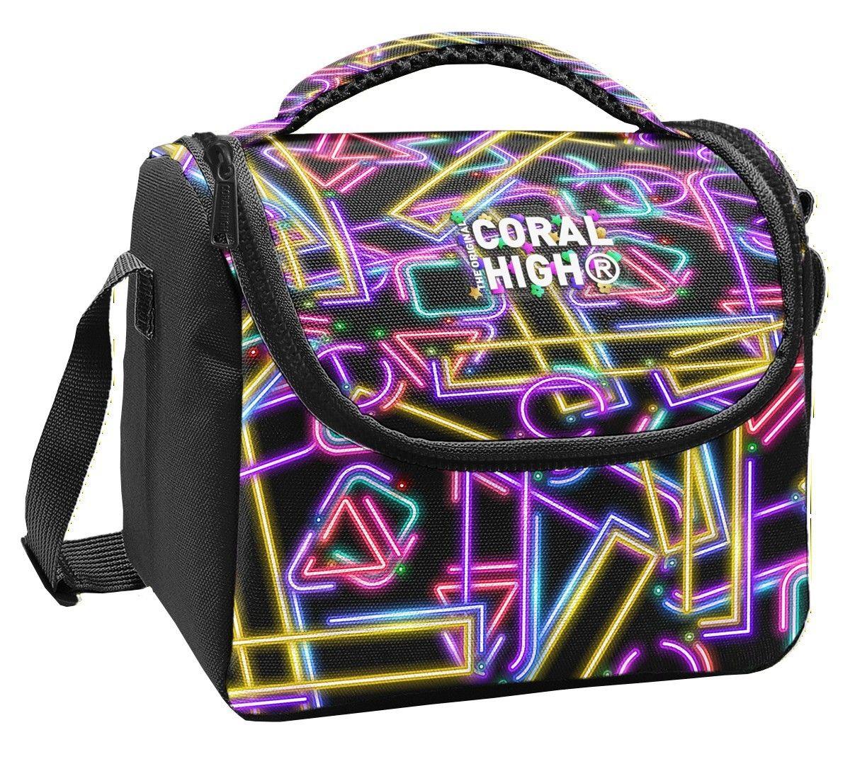 Coral High Kız Çocuk Siyah Çok Renkli Neon Desenli Isı Yalıtımlı Beslenme Çantası 37148