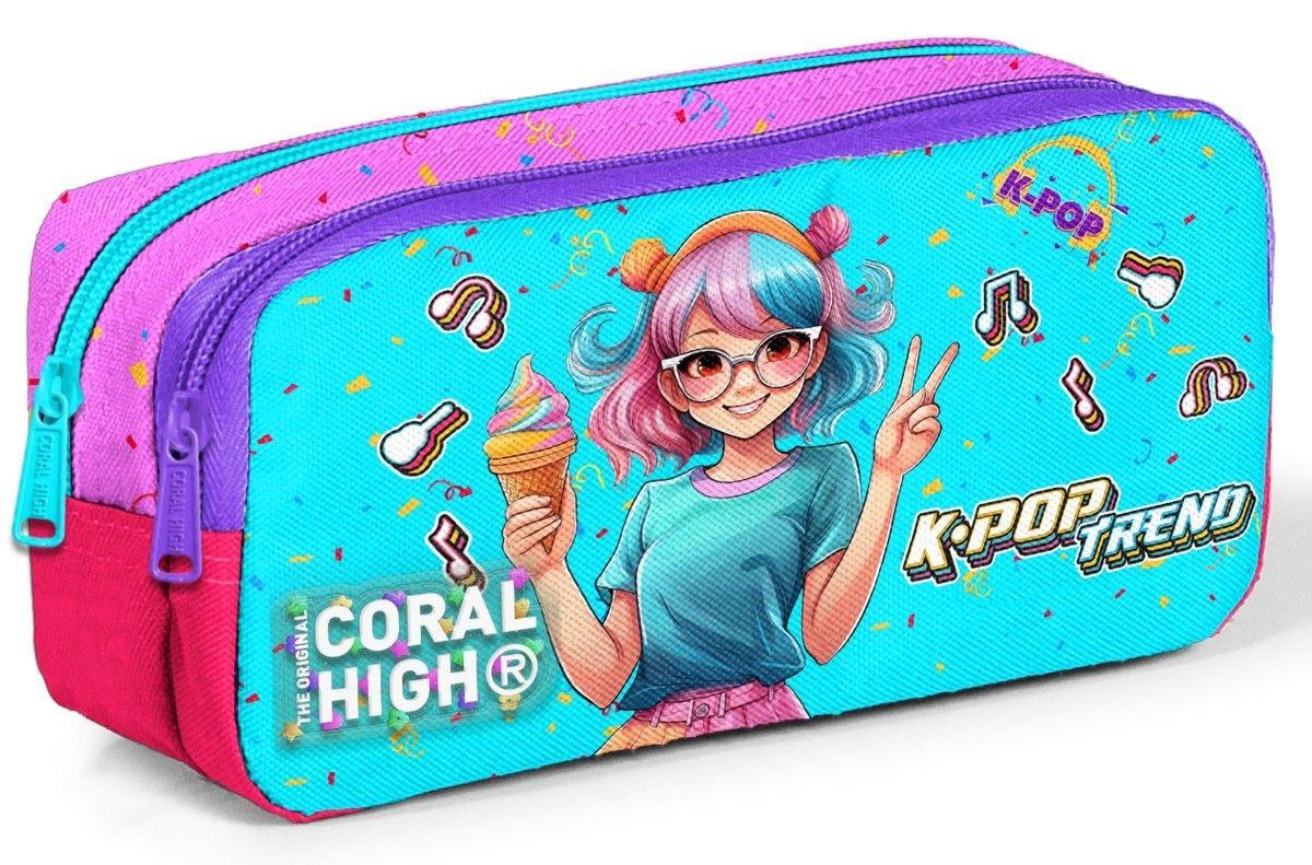 Coral High Kız Çocuk Turkuaz/Pembe K-Pop Baskılı Okul Kalemliği 12118