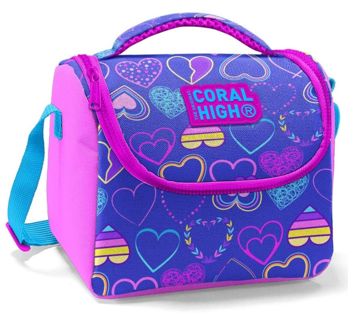 Coral High Kız Pembe Lavanta Kalpli Okul Beslenme Çantası - Thermo Yalıtımlı