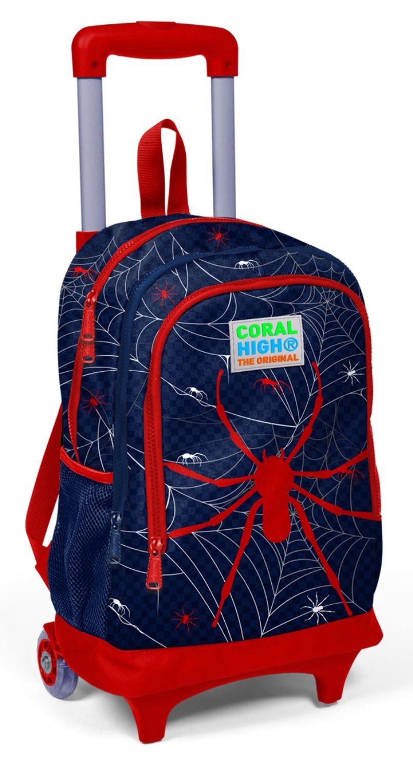 Coral High Lacivert-Kırmızı Örümcek Desenli Işıklı Tekerlekli Çekçek Okul Çantası