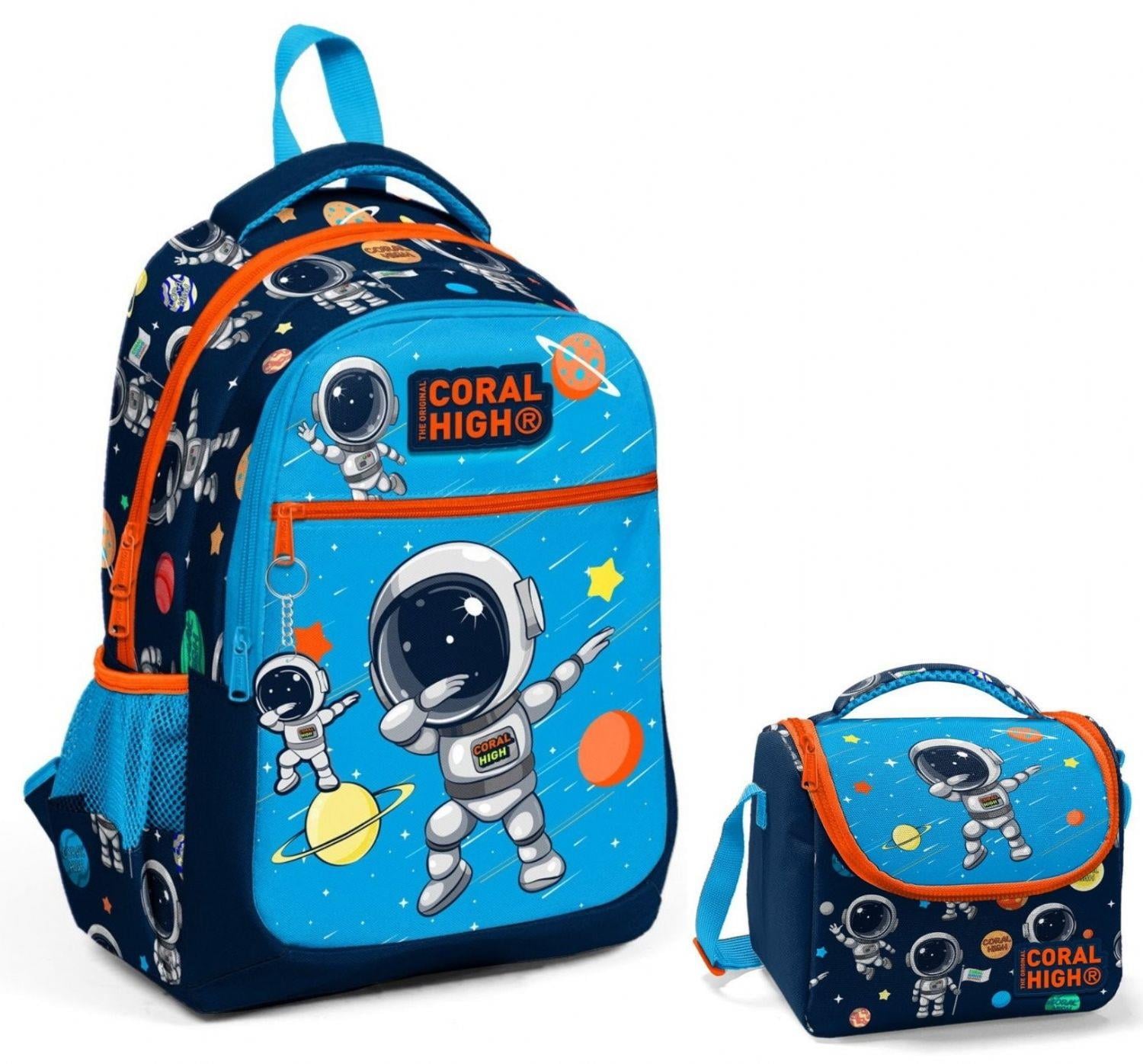 Coral High Lacivert Mavi Astronot İlkokul Okul Sırt ve Beslenme Çantası Seti - Erkek Çocuk