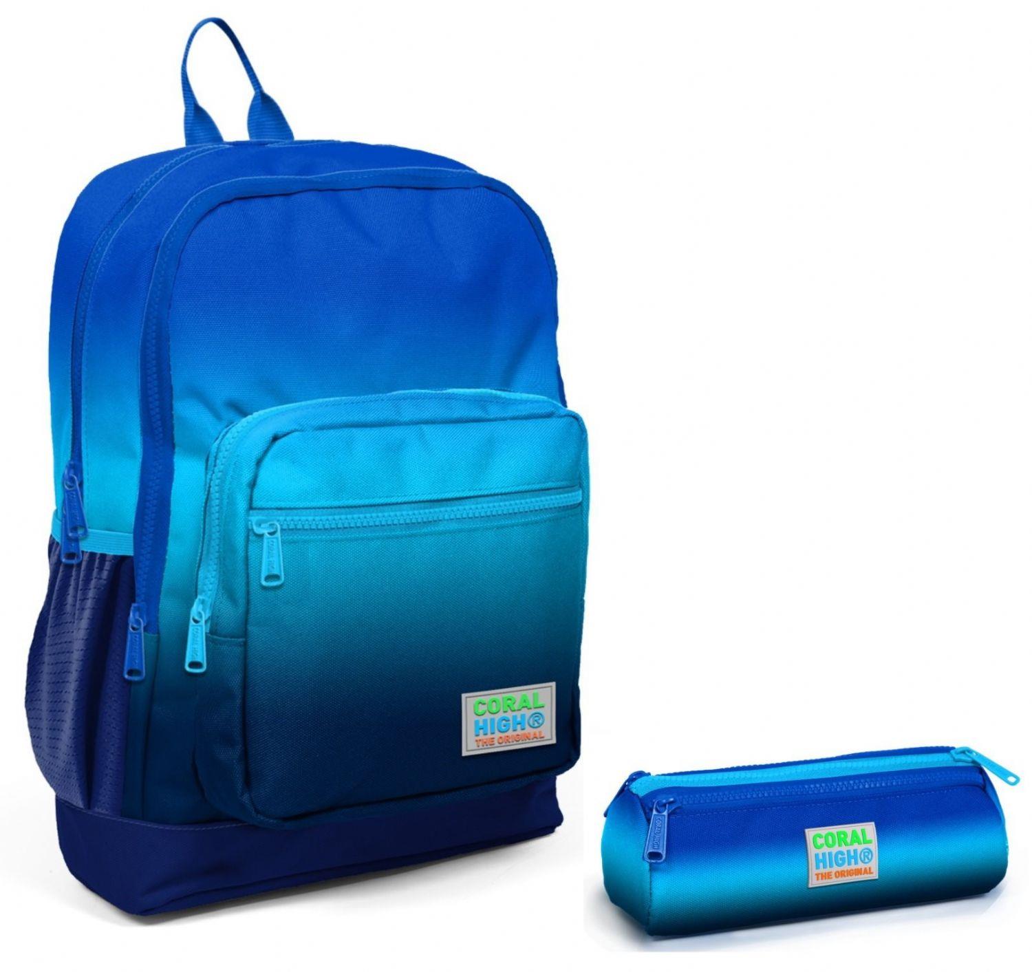 Coral High Lacivert Mavi Gradyan İlkokul Sırt Çantası ve Kalemlik Seti