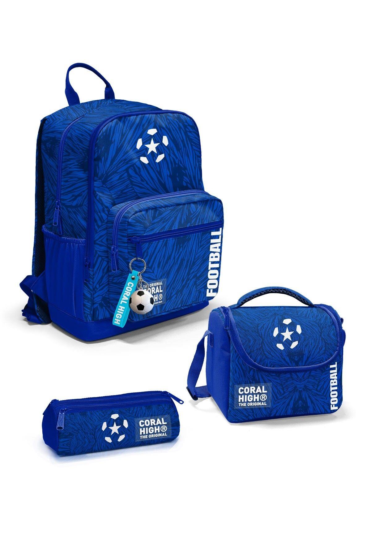 Coral High Lacivert Saks Futbol Desenli 3'lü Okul Çanta Seti SET0123697 - Erkek