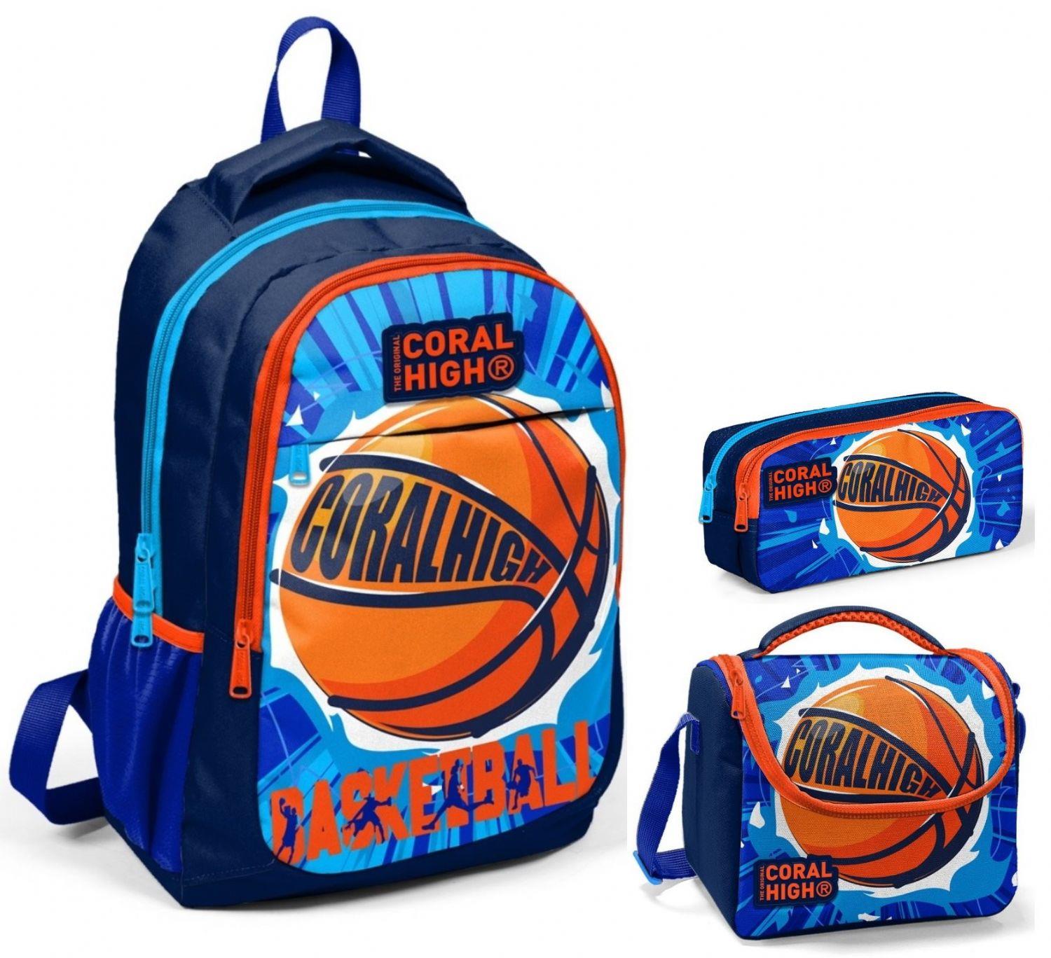Coral High Lacivert Turuncu Basketbol Üçlü İlkokul Okul Çanta Seti - Erkek Çocuk
