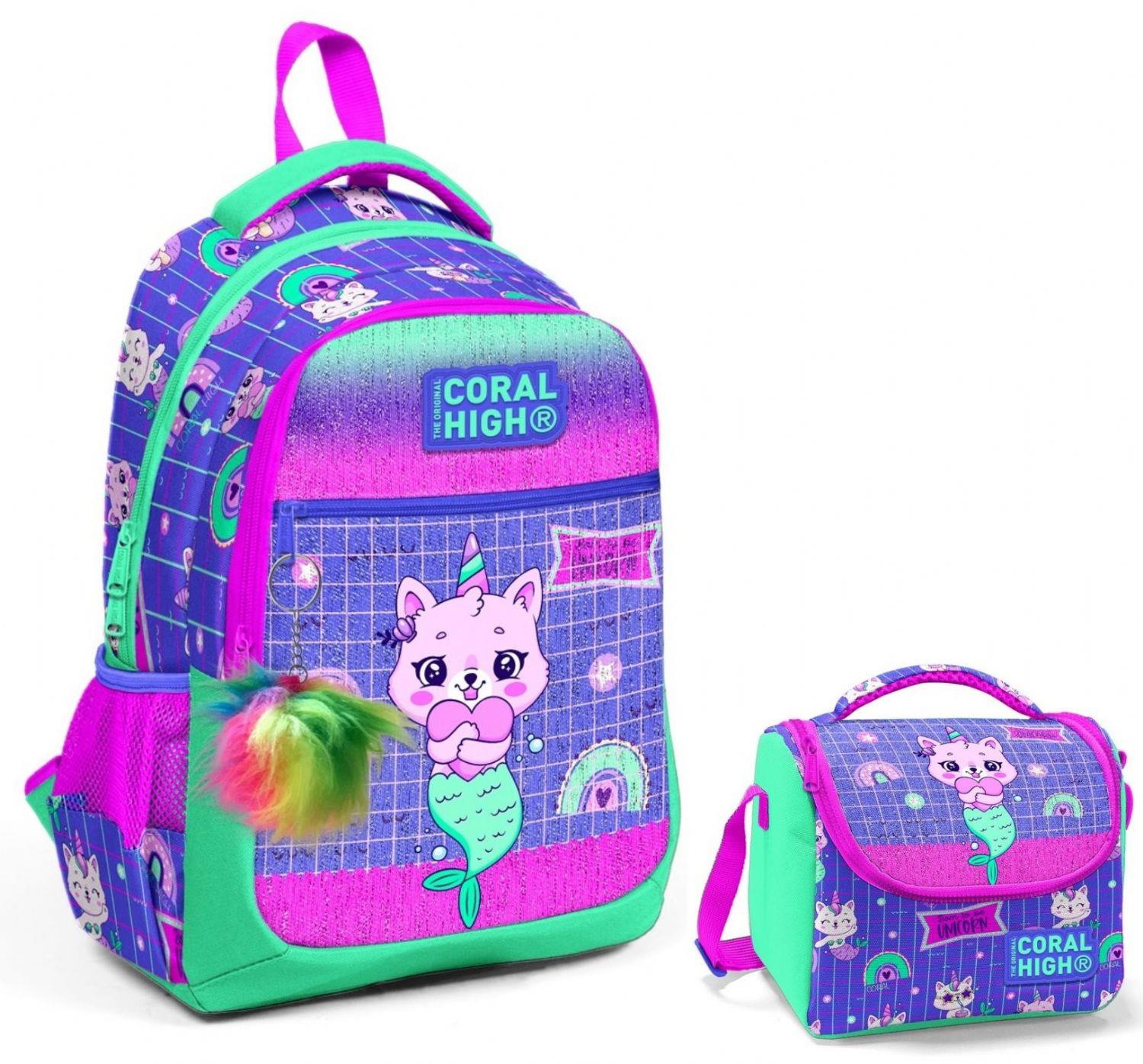 Coral High Lavanta Su Yeşili Unicorn Okul Sırt ve Beslenme Çantası Seti - Kız Çocuk