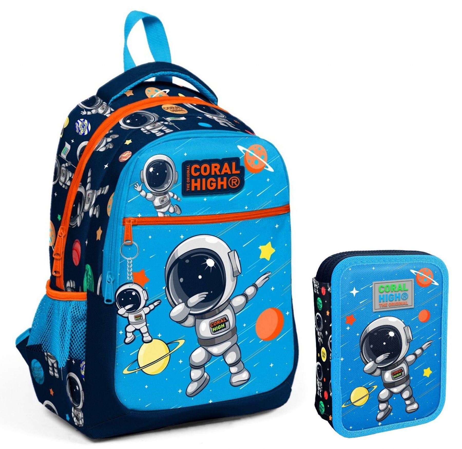 Coral High Mavi Astronot Erkek Çocuk Okul Çantası ve Organizer Kalemlik Seti 23486+11149