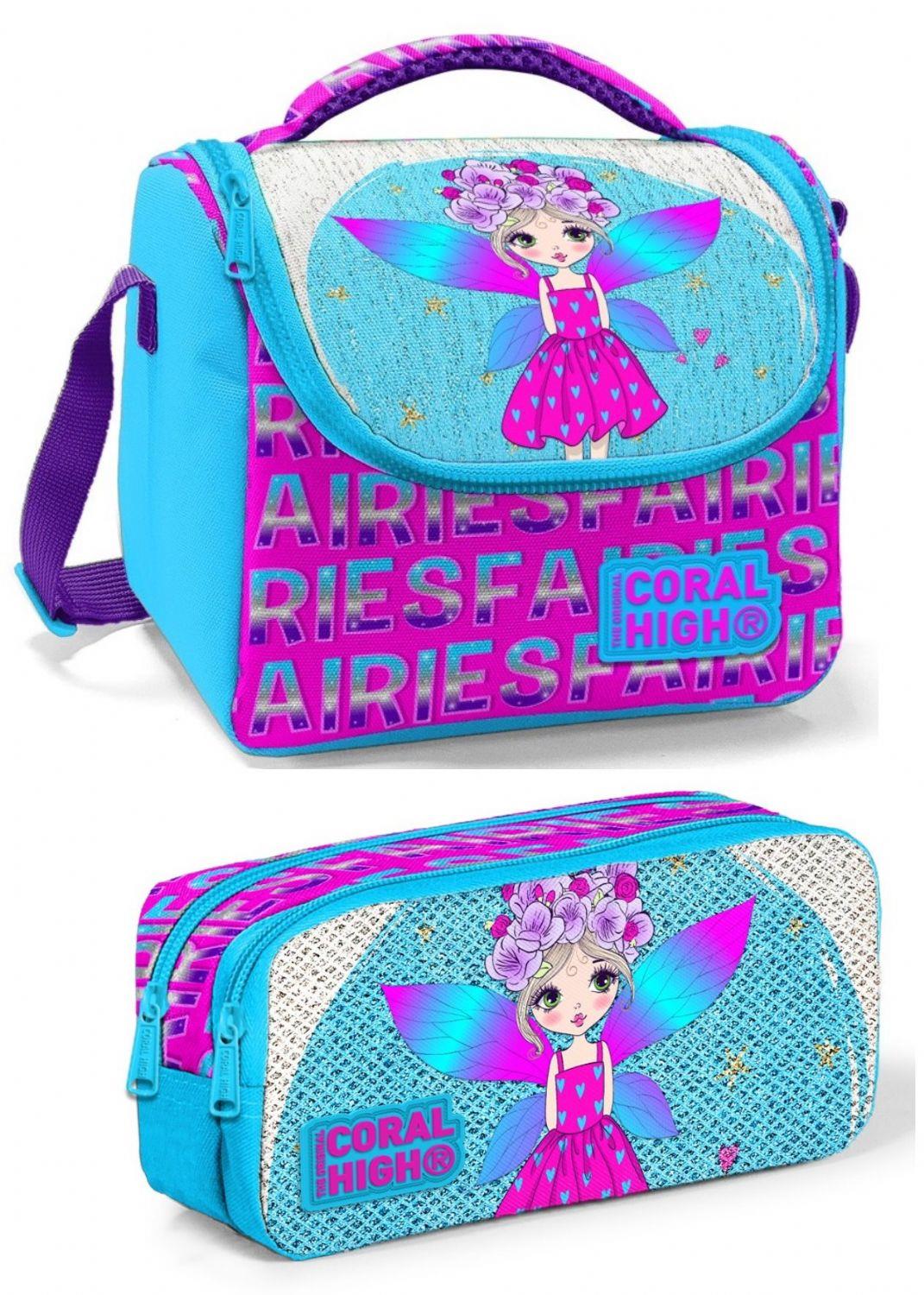 Coral High Mavi Pembe Peri Kızı Kız Çocuk Beslenme Çantası Seti