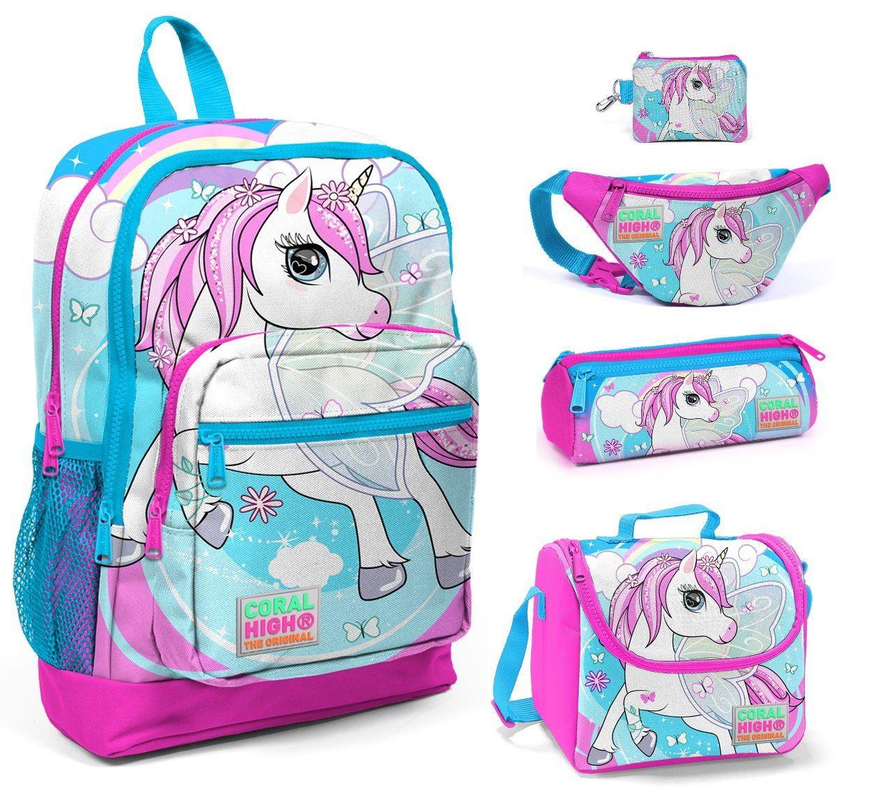 Coral High Mavi Unicorn Baskılı 5'li İlkokul Çanta Seti