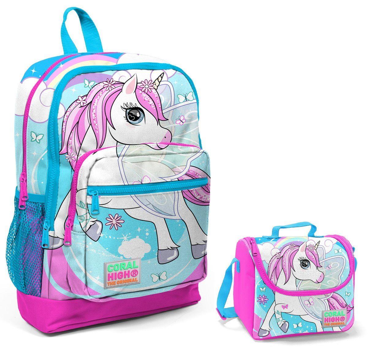 Coral High Mavi Unicorn Baskılı İlkokul Çantası ve Beslenme Seti - Kız Çocuk