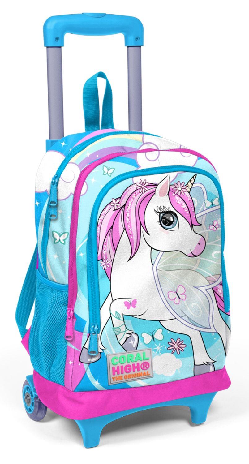 Coral High Mavi Unicorn Baskılı Işıklı Tekerlekli Çekçek Okul Çantası