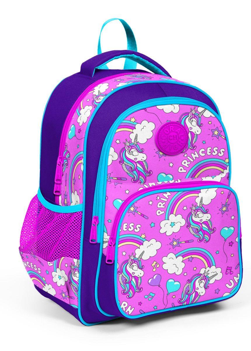 Coral High Mor - Açık Pembe Unicorn Desenli İlkokul Çantası - Kız