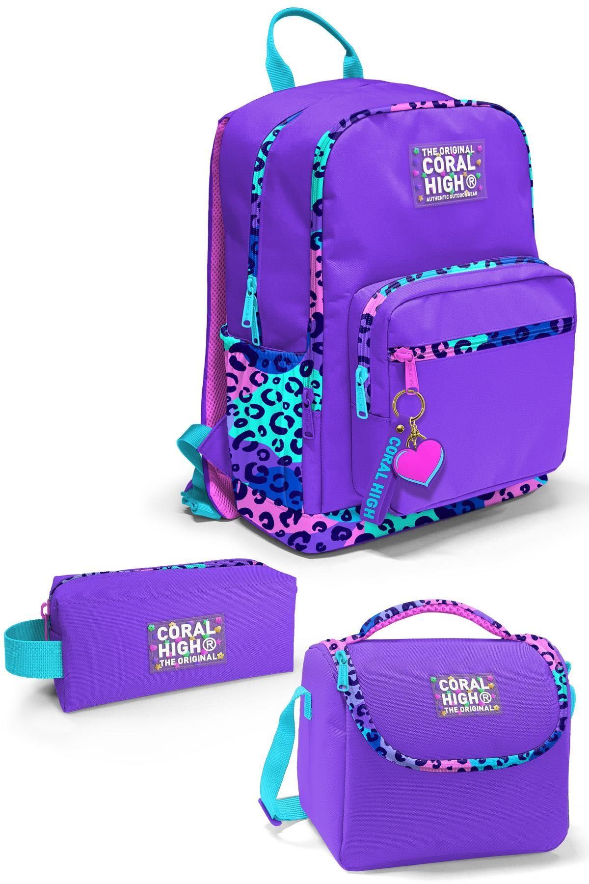 Coral High Mor Leopar 3'lü Okul Çanta Seti SET0123632