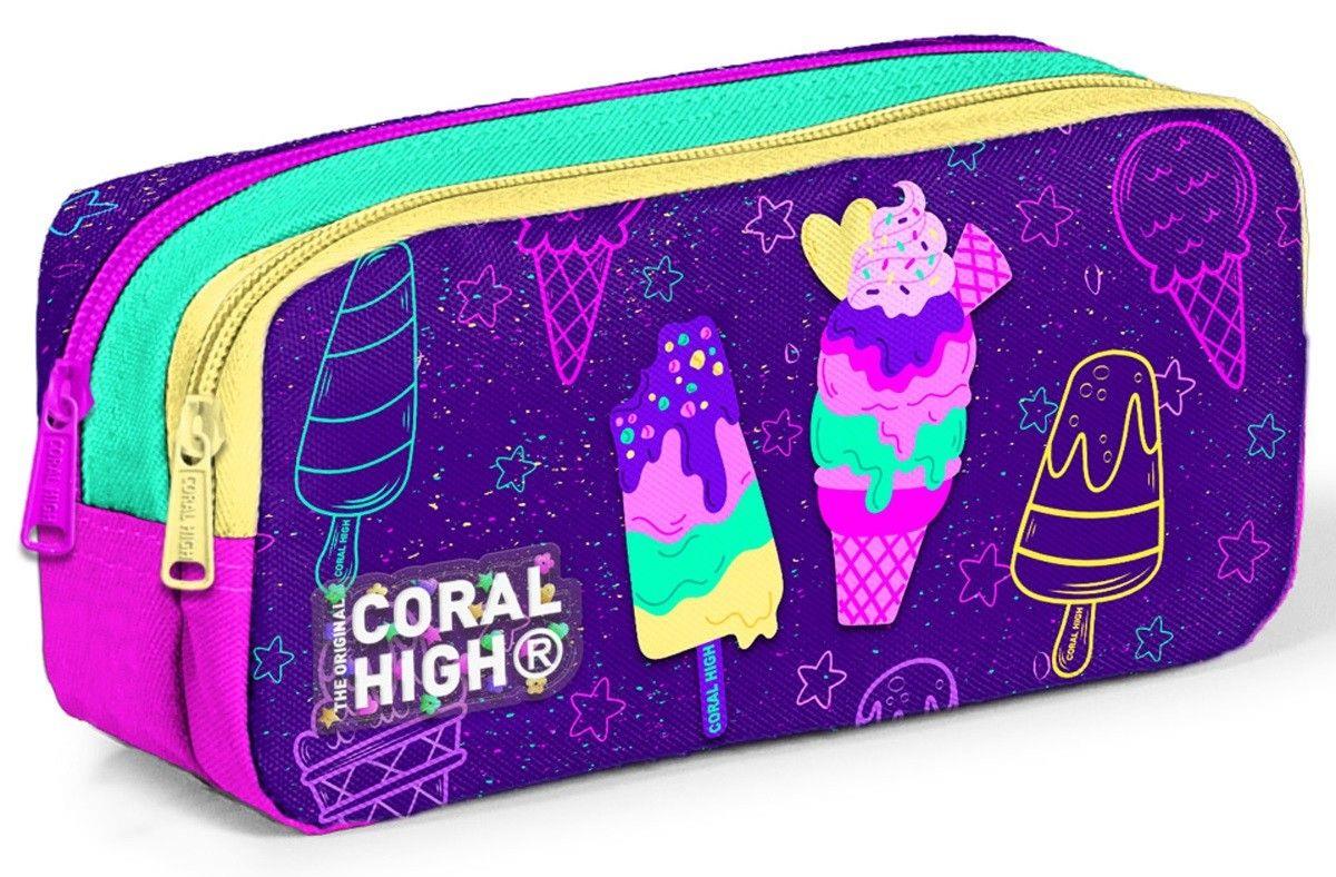 Coral High Mor Pembe Dondurma İki Bölmeli Kalem Çantası - Kız Çocuk