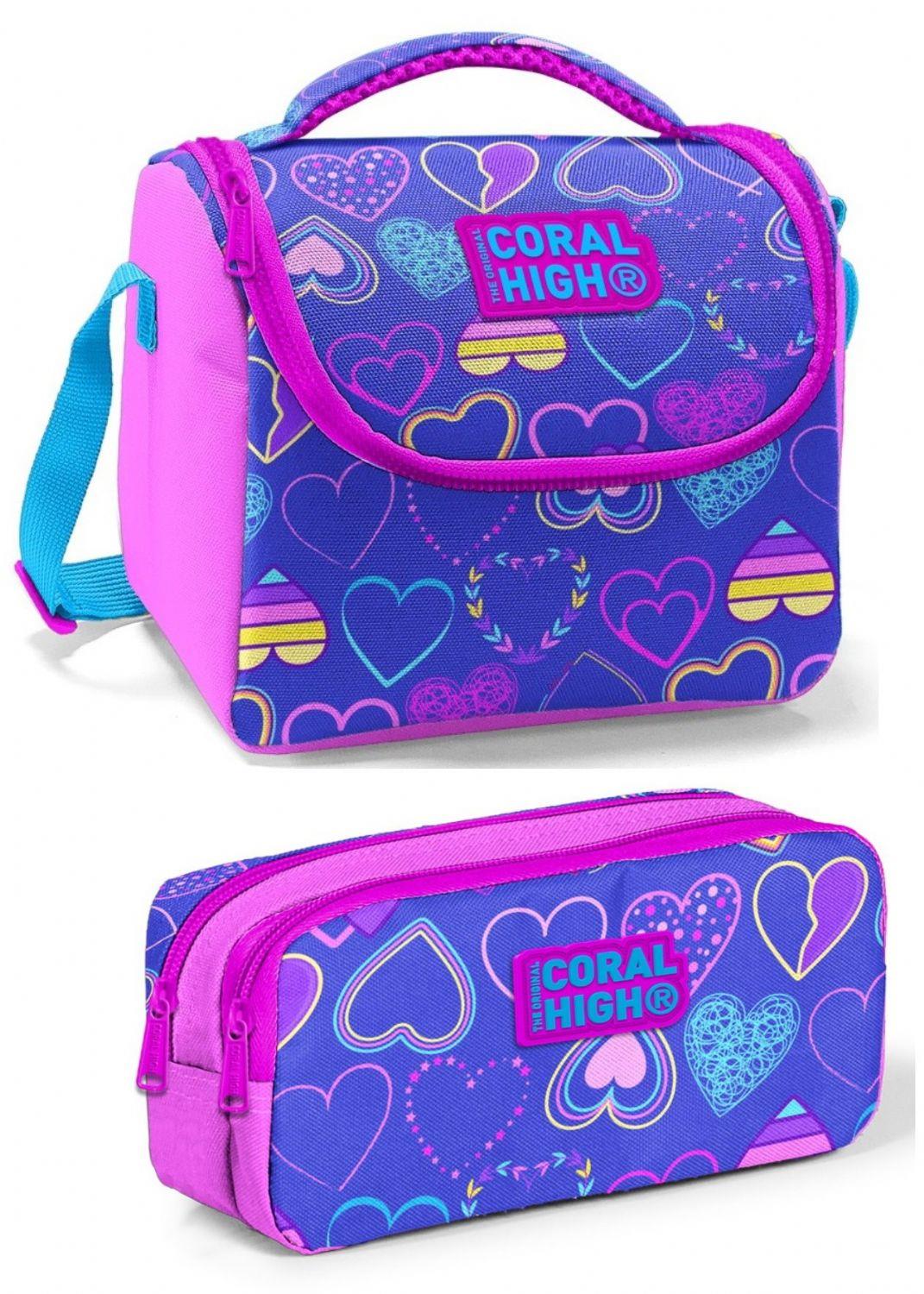 Coral High Mor Pembe Mor Kalp  Beslenme Çantası Seti