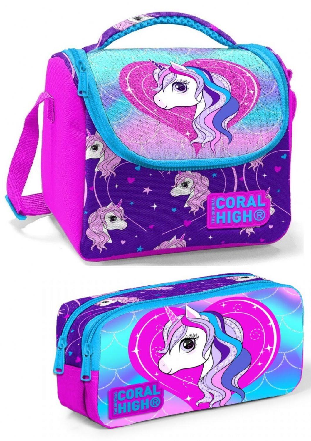 Coral High Mor Pembe Pegasus Kız Çocuk Beslenme Çantası Seti