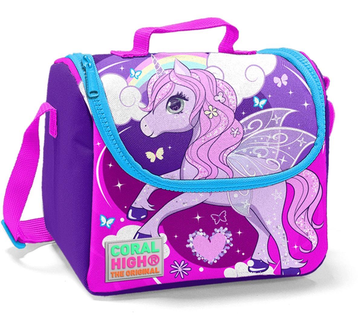 Coral High Mor-Pembe Unicorn Baskılı Termoslu Beslenme Çantası