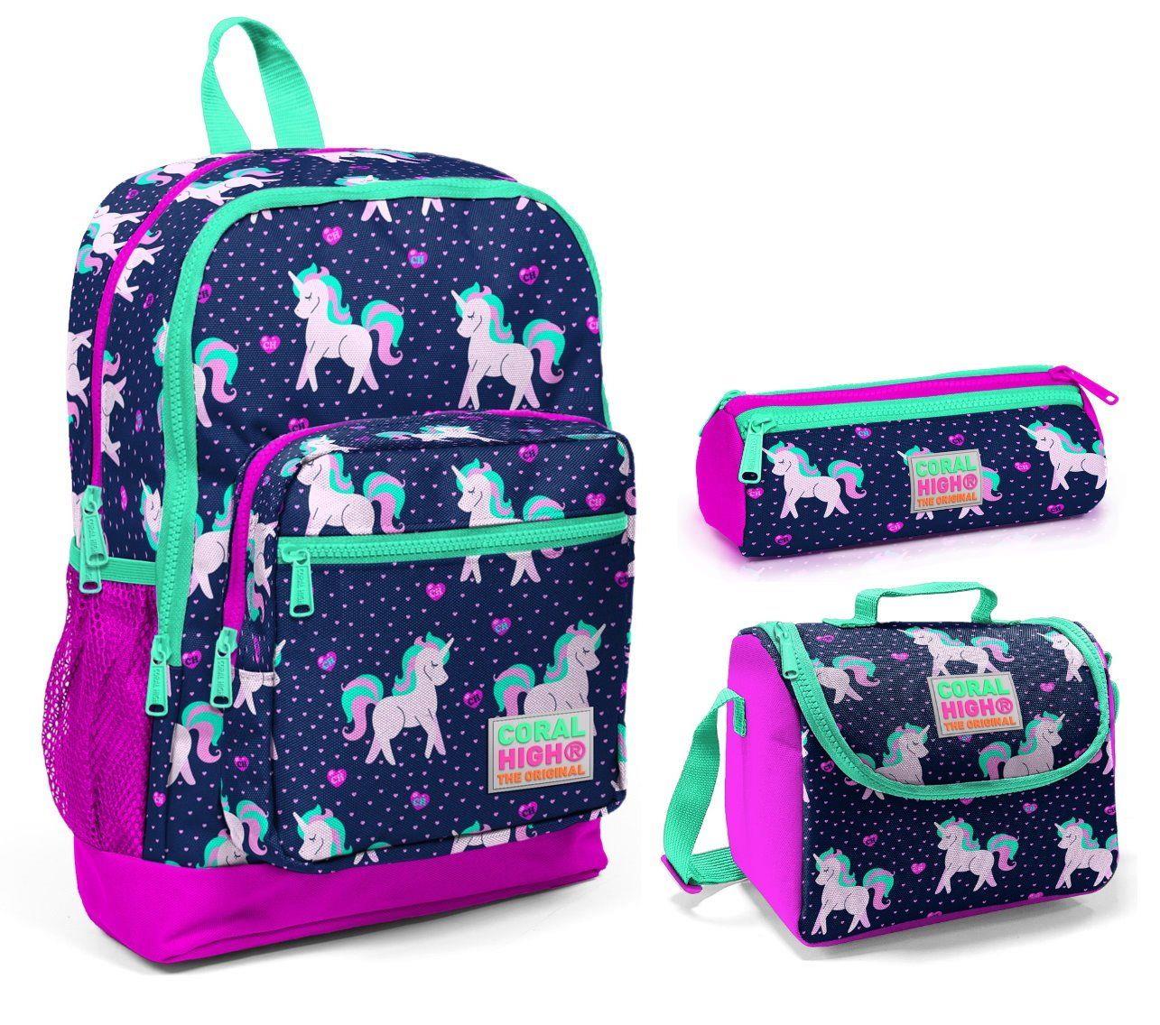 Coral High Mor Unicorn  3'lü İlkokul Çanta Seti - Kız Çocuk