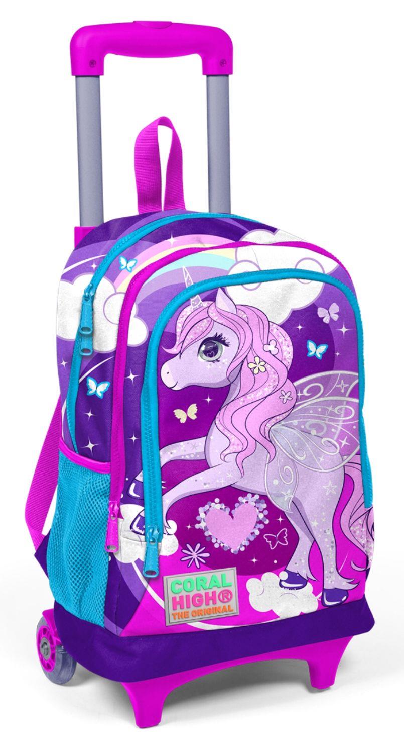 Coral High Mor Unicorn Baskılı Işıklı Tekerlekli Çekçek Okul Çantası