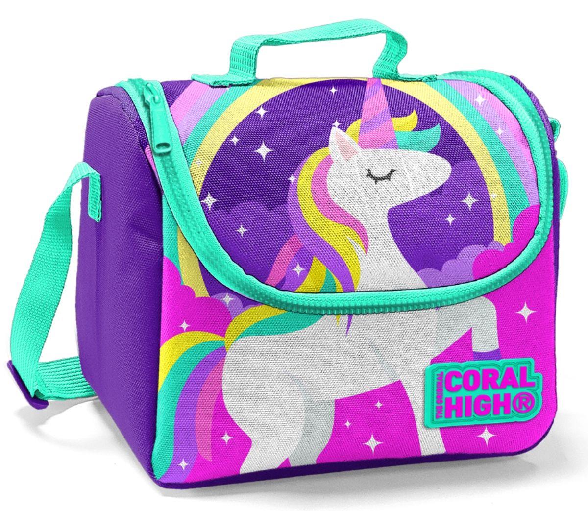 Coral High Mor Unicorn Baskılı Termoslu Beslenme Çantası