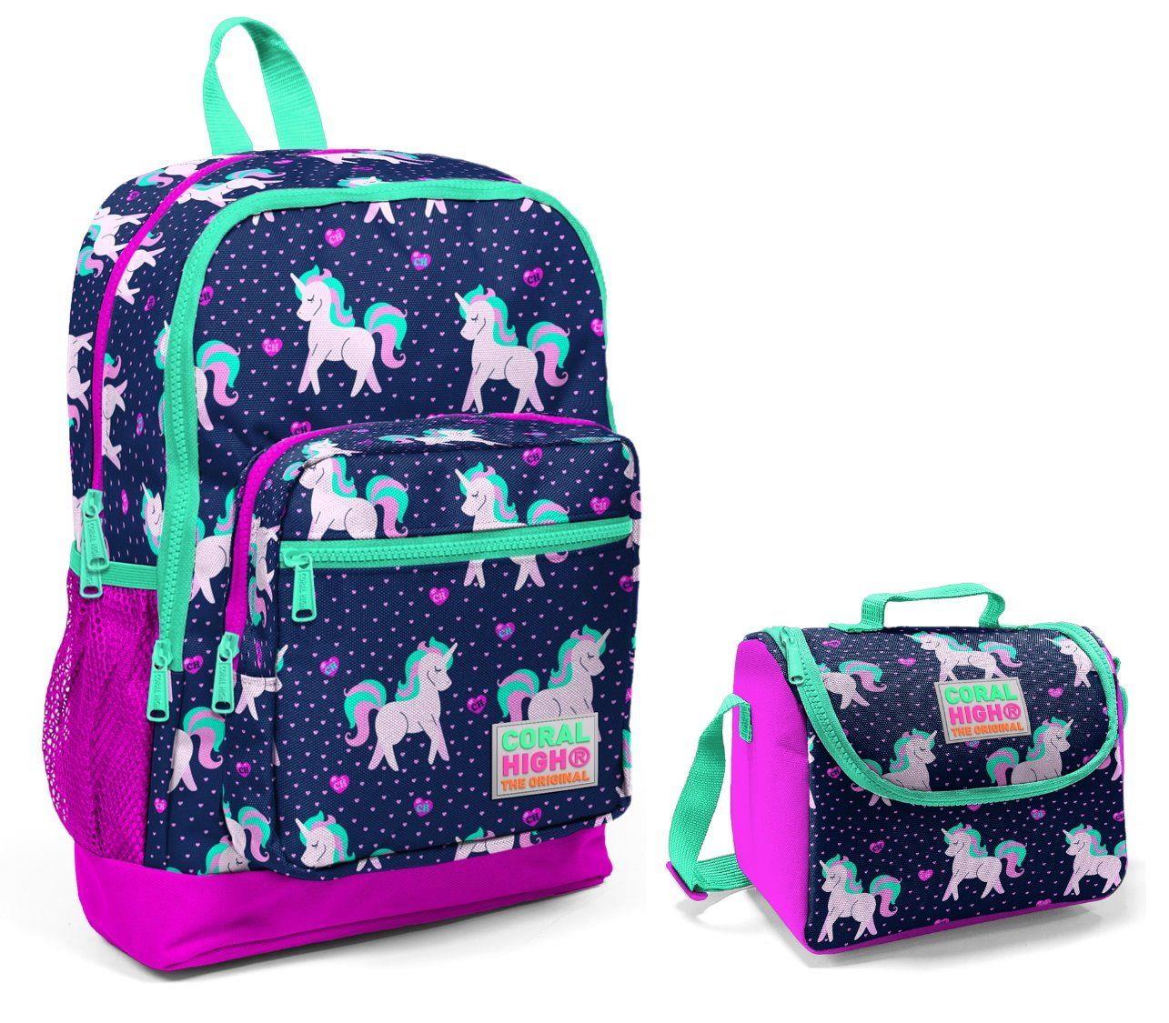 Coral High Mor Unicorn İlkokul Çantası ve Beslenme Seti - Kız Çocuk