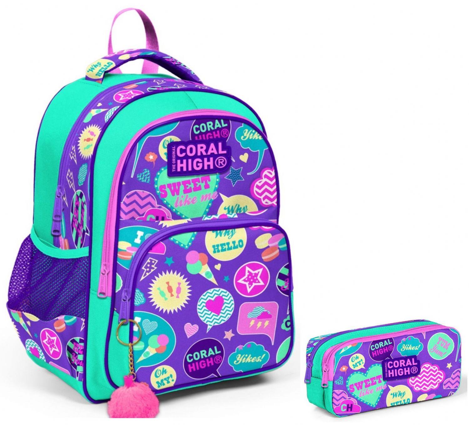 Coral High Mor Yeşil Kız Çocuk İlkokul Sırt Çantası ve Kalemlik Seti
