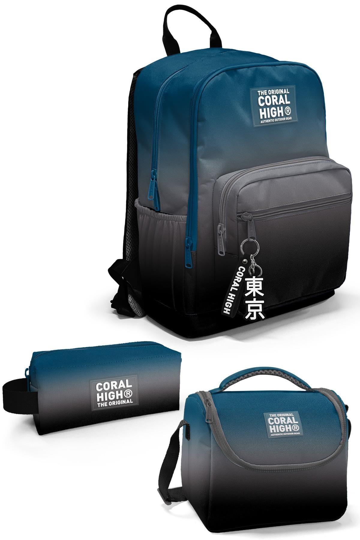 Coral High Nefti Gri Renk Geçişli 3'lü Okul Çanta Seti SET0123642
