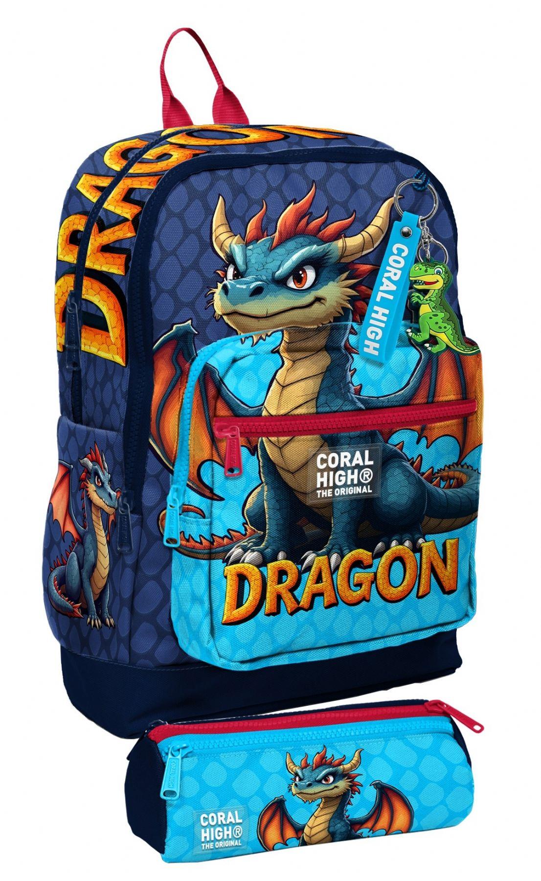 Coral High Okul Sırt Çantası ve Kalemlik Seti - Mavi Sarı Dragon Desenli Erkek Çocuk SETYGN33213C